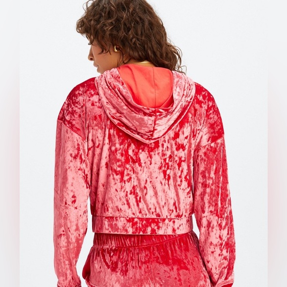 NWT Fabletics Crushed Velour Zip Up Hoodie/Strawberry Red/S(6) - Picture 2 of 5